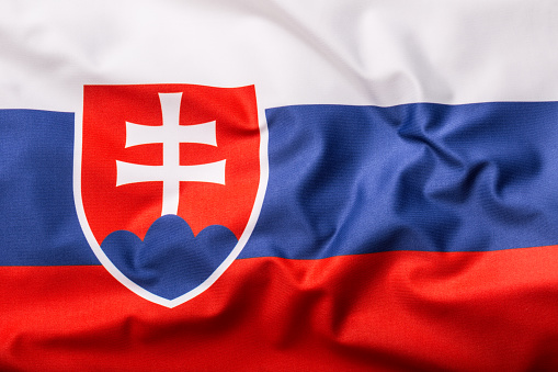 Flags of the Slovak Republic and the European Union. Slovak republic  Flag and EU Flag. World flag money concept.