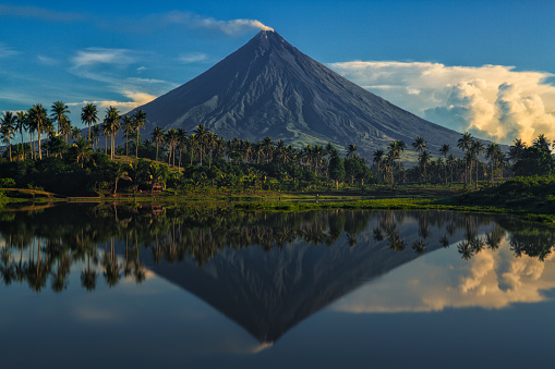 Mt. Mayon Volcano with reflection in the lake.