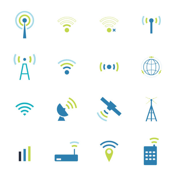 illustrazioni stock, clip art, cartoni animati e icone di tendenza di impostare diversi wireless e wifi icone vettoriali - radio wave wireless technology wave pattern computer network