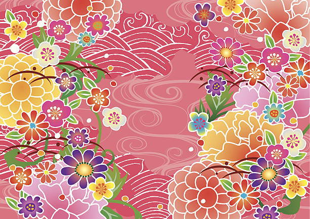 рисунок красивая японская кимоно - new year stock illustrations