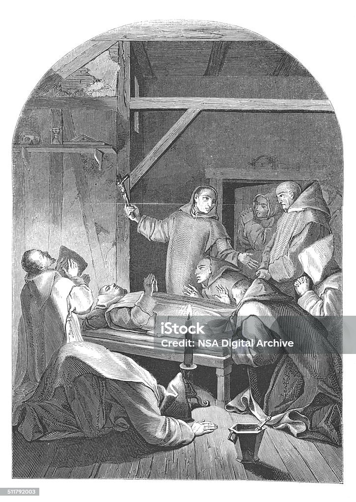 La muerte de San Bruno (grabado) antigüedades - Ilustración de stock de Alrededor del siglo XI libre de derechos