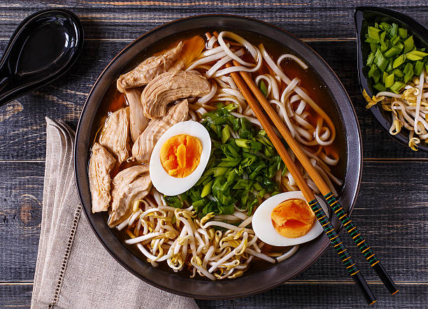 istock Japanese ramen soup with chicken, egg, chives and sprout. 511792878