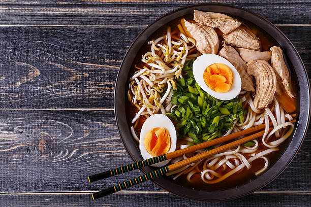 istock Japanese ramen soup with chicken, egg, chives and sprout. 511793248