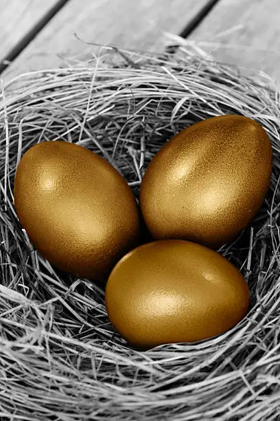 Three Golden Easter Eggs in a nest