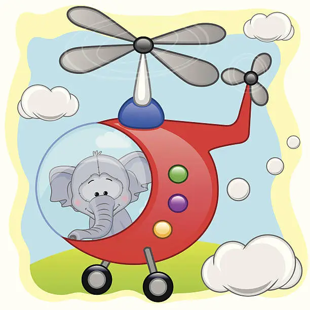 Vector illustration of Elephant in helicopter