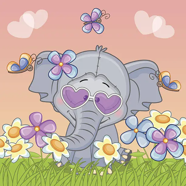 Vector illustration of Elephant with flowers