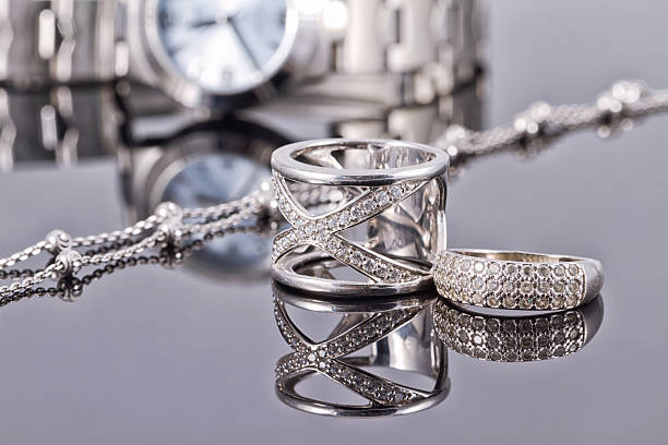 istock Elegant silver ring and silver chain and women's watches 511794302