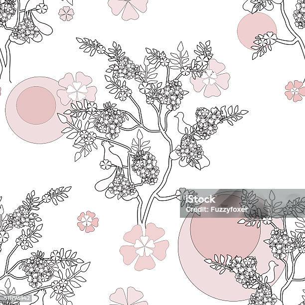 Chinese Tree With Birds Seamless Pattern Background Stock Illustration - Download Image Now