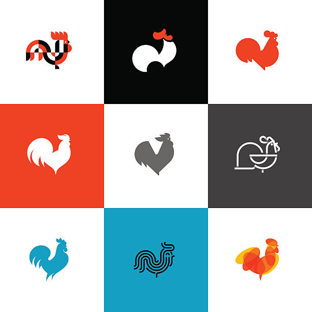 Rooster and cock. Flat design style vector illustrations set Rooster and cock. Flat design style vector illustrations set of icons and design elements red chicken stock illustrations