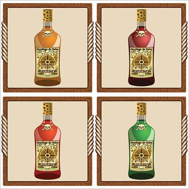 Vector illustration of icons with pirate rum