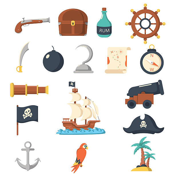 illustrations, cliparts, dessins animés et icônes de ensemble d'icônes de pirate à - ship in a bottle bottle sailing ship nautical vessel