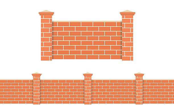 Stone bricks fence isolated white background. Stone bricks fence isolated white background. Castle tower wall stone fence vector illustration. Castle wall railing vector isolated. Stone bricks fence, long fence, vector fence. Castle fence vector fortified wall stock illustrations