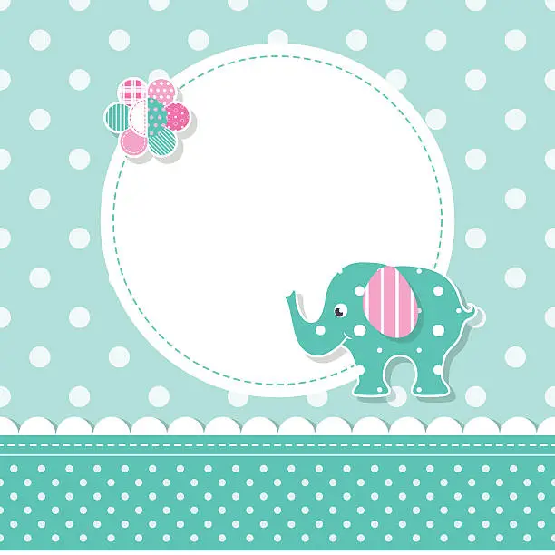 Vector illustration of elephant baby greeting card