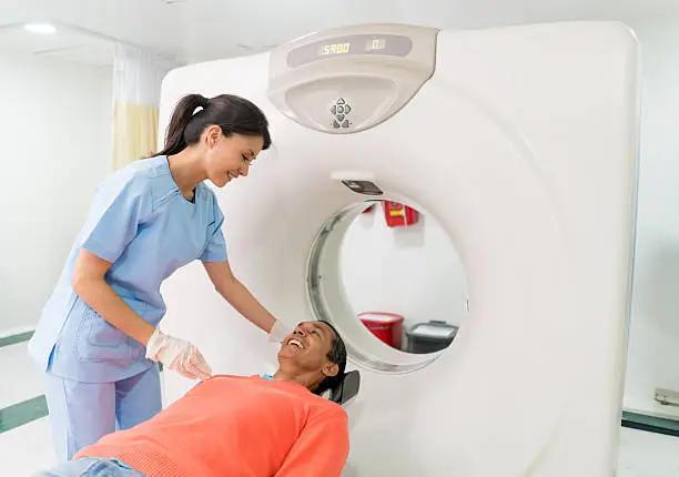 Photo of Patient getting a CAT scan at the hospital