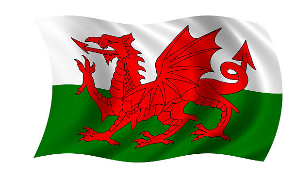 walisische flagge im wind winken - welsh flag stock-fotos und bilder