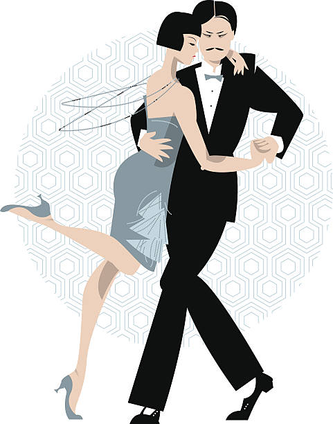 Couple dancing. Art deco. Retro tango. Couple dancing. Art deco. Retro tango. Vector illustration. 1930s style stock illustrations