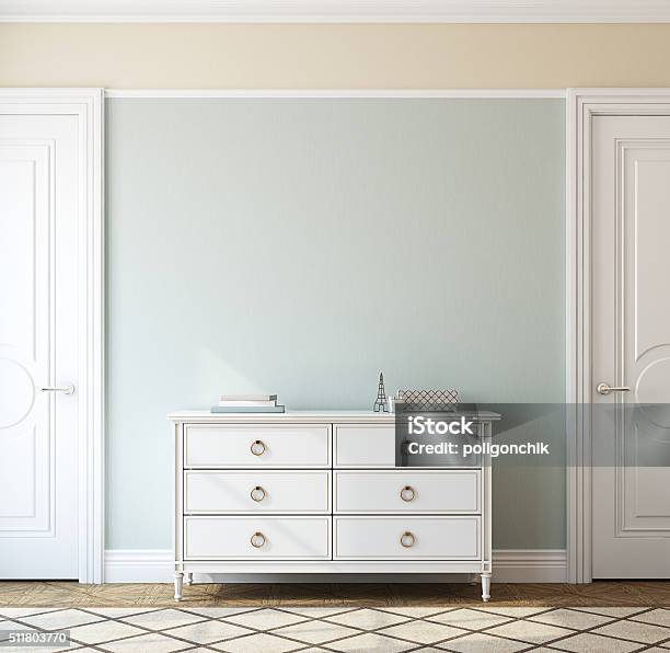 Interior With Dresser 3d Rendering Stock Photo - Download Image Now - Dresser, Entrance Hall, Rug