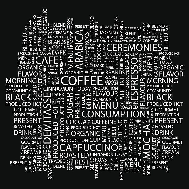 COFFEE. COFFEE. Background concept wordcloud illustration. Print concept word cloud. Graphic collage. food sample cups stock illustrations