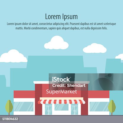 istock detailed facade supermarket. flat style on background of the city 511804632