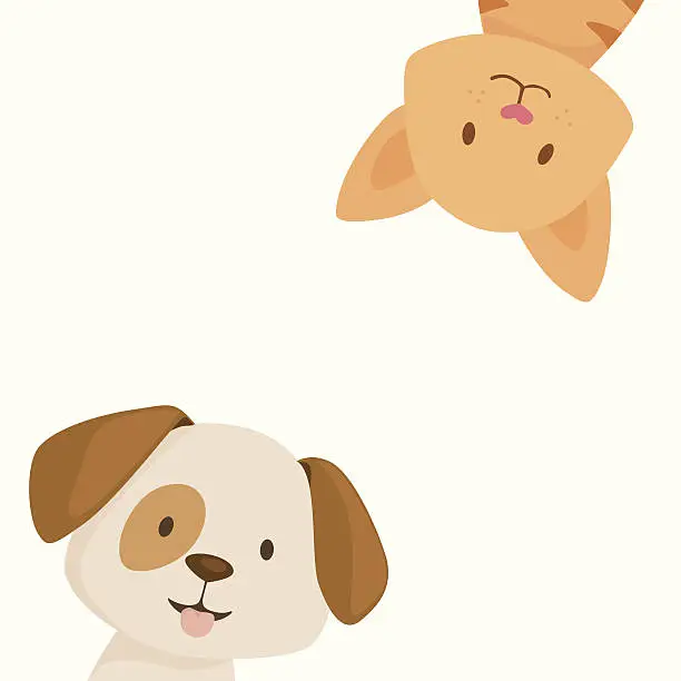 Vector illustration of Happy cat and dog