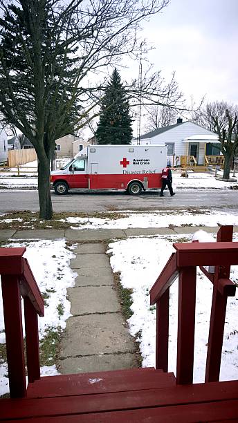 Red Cross Workers in Flint Michigan stock photo