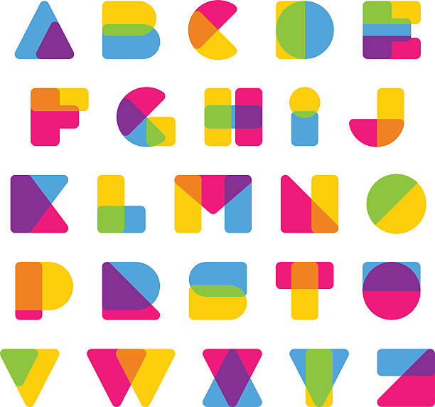 Vector colorful alphabet made of simple shapes. vector art illustration