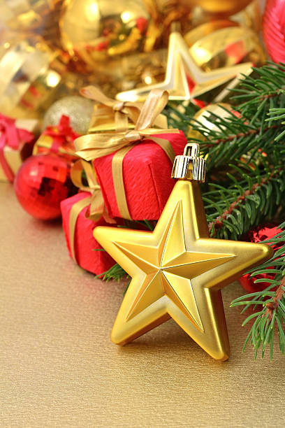 istock Gold star and Christmas decorations 511810003