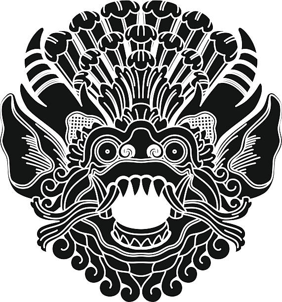 ilustraciones, imágenes clip art, dibujos animados e iconos de stock de mitológica gods cabeza, indonesia, silueta negra de arte tradicionales. - ceremonial dancing illustrations