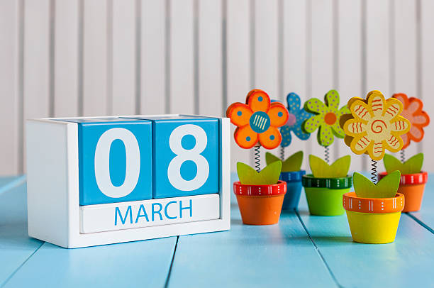 March 8th, save the date blue block calendar for International