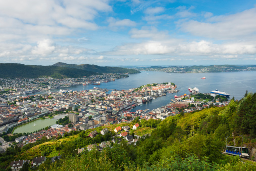 View from Mount Fløyen down to Bergen in Norway.