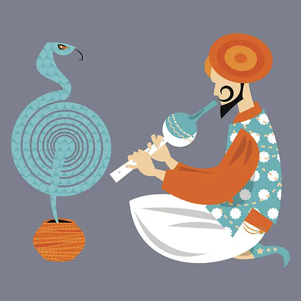 Vector illustration of Indian snake charmer.