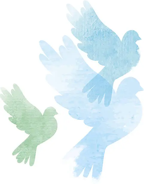 Vector illustration of Three watercolor doves