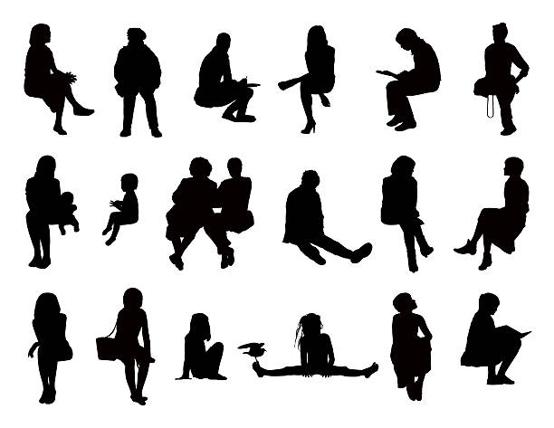 ilustrações de stock, clip art, desenhos animados e ícones de grande conjunto de silhuetas de mulheres sentado - bench park park bench silhouette