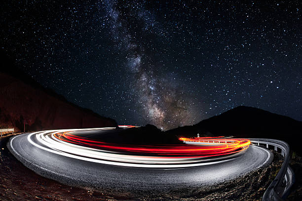 istock Coastal landscape at dusk with light trails 511847267