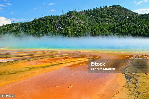 Grand Prismatic Thermal Pool Stock Photo - Download Image Now - Bacterium, Blue, Cloud - Sky