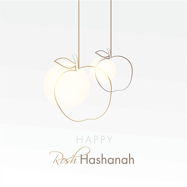 ilustraciones, imágenes clip art, dibujos animados e iconos de stock de rosh hashanah tarjeta de navidad feliz con manzanas para montaje - shana tova