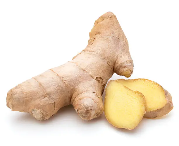 Photo of Fresh ginger root or rhizome isolated on white background cutout
