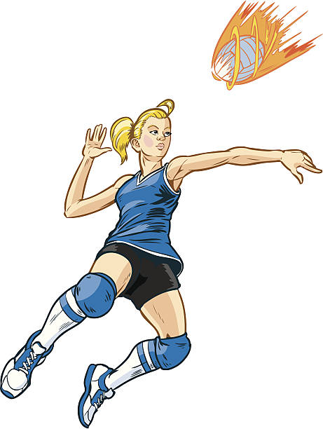 ilustrações, clipart, desenhos animados e ícones de saltar jogador de vôlei garota ilustração vetorial - volleyball volleying women female