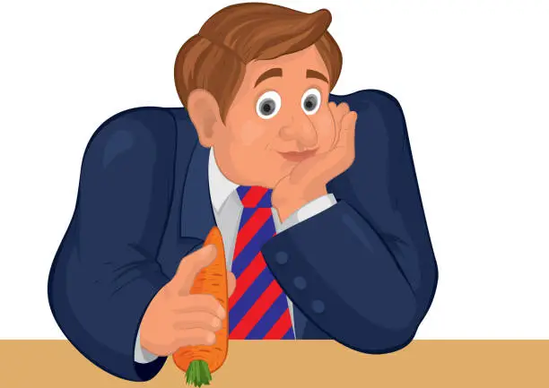Vector illustration of Cartoon man torso in striper tie with carrot