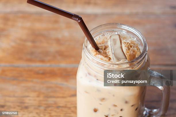 Glass Of Iced Coffee With Vintage Filter Style Stock Photo - Download Image Now - Brown, Cafe, Caffeine