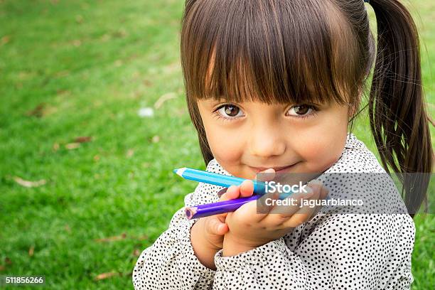 Little Girl With Color Pencils Stock Photo - Download Image Now - Child, Latin Script, Colombia