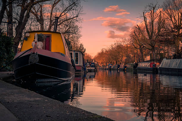Atmospheric shot of Little Venice in Regent's Canal, London Atmospheric shot at sunset of Little Venice in Regent's Canal, London regents canal stock pictures, royalty-free photos & images