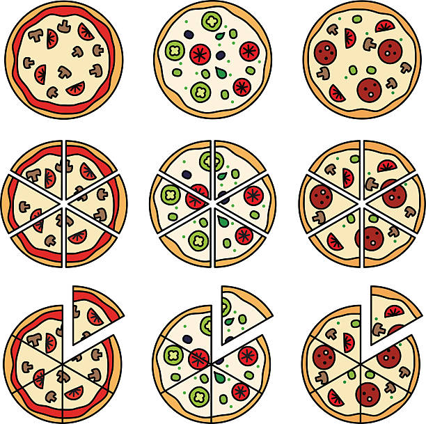 ilustrações de stock, clip art, desenhos animados e ícones de fatias de pizza, pizza com ícones - pepperoni pizza green olive italian cuisine tomato sauce