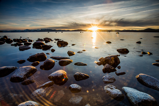 Last sun rays over Lake Tahoe