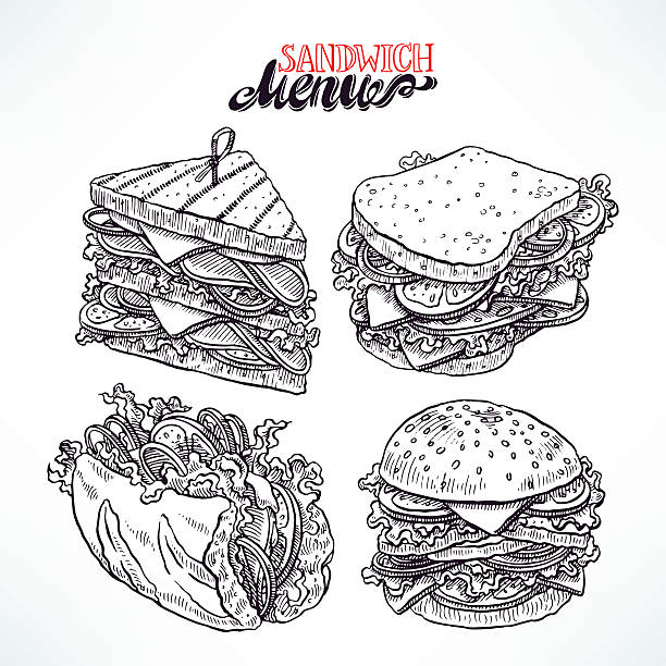 ein satz von köstlichen sandwichs - hamburger schnellgericht stock-grafiken, -clipart, -cartoons und -symbole