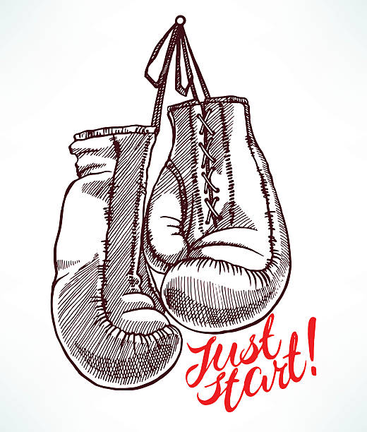 ilustrações de stock, clip art, desenhos animados e ícones de esboço de luvas de boxe - boxing glove sports glove retro revival old fashioned