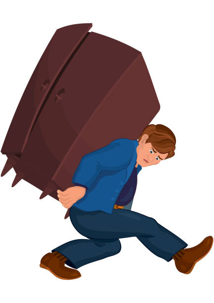 istock Cartoon man holding heavy furniture 511865333