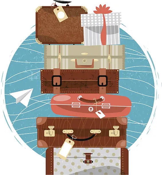 Vector illustration of Travel concept. Stack of vintages suitcases.