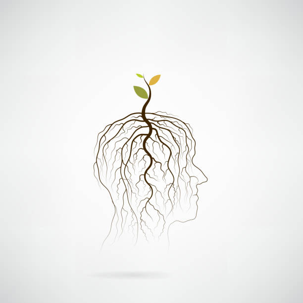 Tree of green idea shoot grow on human head symbol. Think green concept. Tree of green idea shoot grow on human head symbol. business and green industrial idea. Vector illustration head shoot stock illustrations