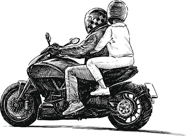 Vector illustration of pair on a motorbike